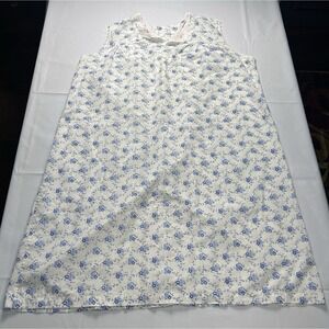 Vintage Blue Floral Sleeveless Nightgown Prairie Womens Lg XL Cottagecore Cotton